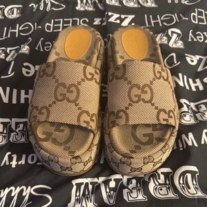 Gucci Beige GG Monogram Platform Sandals